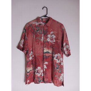 Half Moon Bay Men's L Silk Hawaiian Shirt Button-Up Casual Floral Short Sleeve